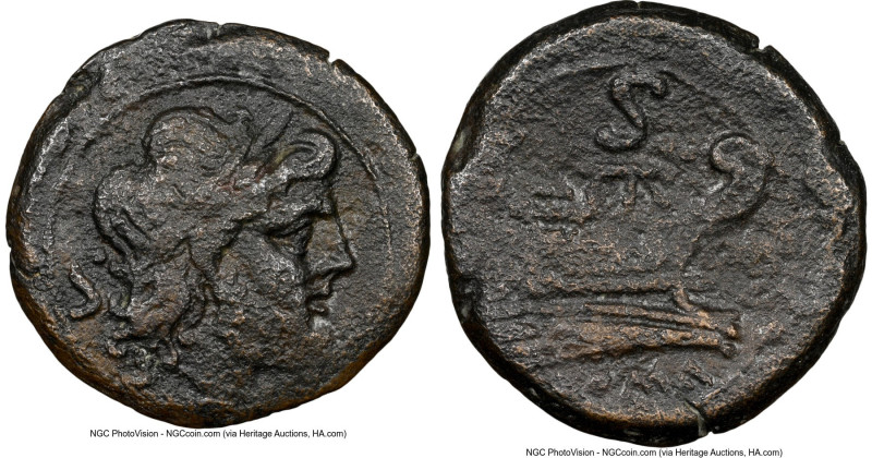 Anonymous. After ca. 211 BC. AE semis (27mm, 10h). NGC VF. Rome, sextantal stand...