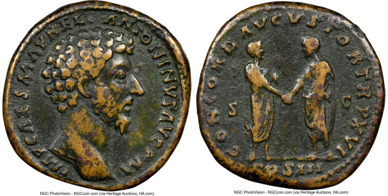 Marcus Aurelius, as Augustus (AD 161-180). AE sestertius (33mm, 11h). NGC VF. Ro...