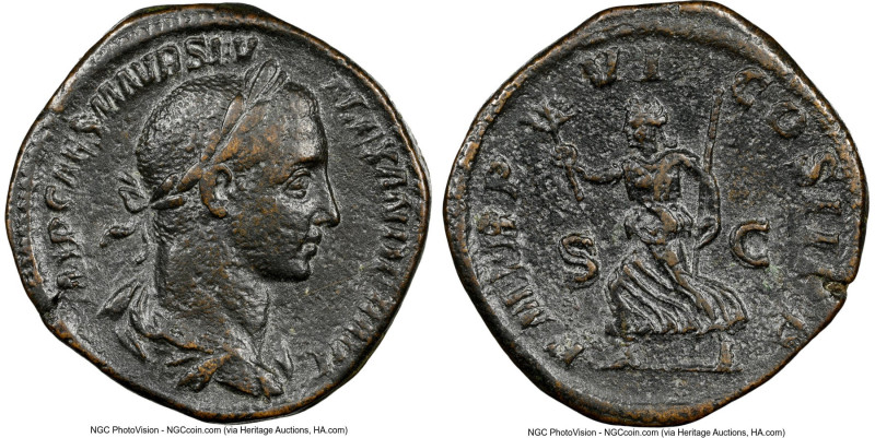 Severus Alexander, as Augustus (AD 222-235). AE sestertius (31mm, 12h). NGC Choi...