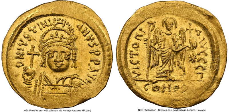 Justinian I the Great (AD 527-565). AV solidus (21mm, 4.41 gm, 7h). NGC MS 4/5 -...