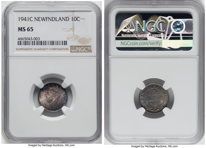 Newfoundland. George VI 10 Cents 1941-C MS65 NGC, Royal Canadian mint, KM20. HID...