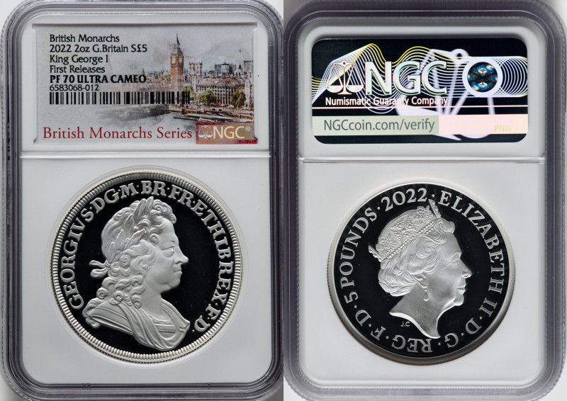 Elizabeth II silver Proof "King George I" 5 Pounds (2 oz) 2022 PR70 Ultra Cameo ...