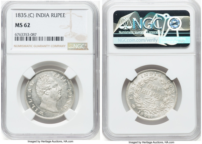 British India. William IV Rupee 1835.-(c) MS62 NGC, Calcutta mint, KM450.7. HID0...