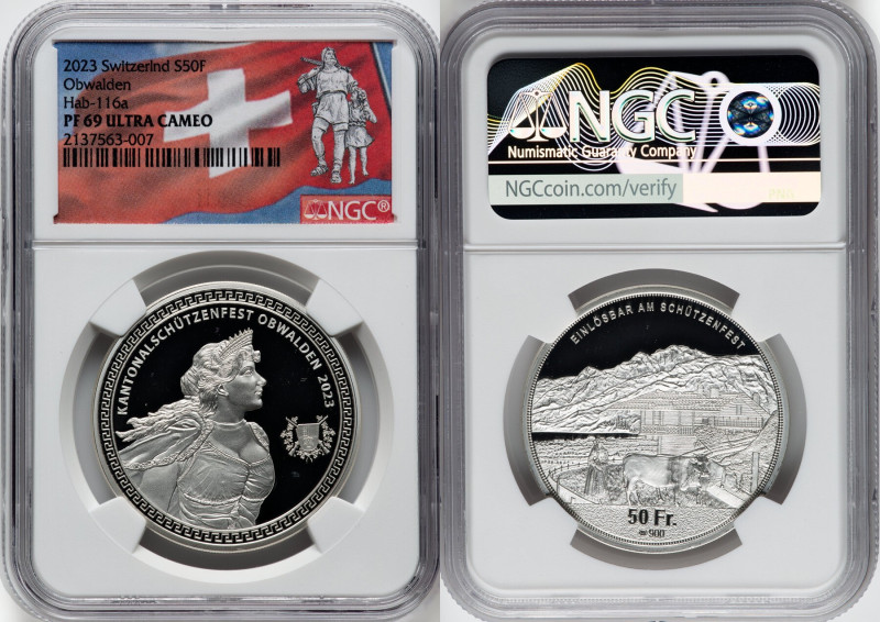 Confederation silver Proof "Obwalden Shooting Festival" 50 Francs 2023 PR69 Ultr...