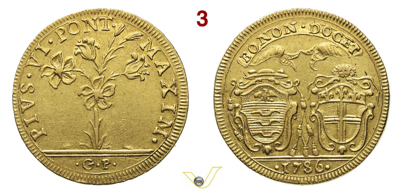 BOLOGNA PIO VI (1775-1779) Da 2 Doppie romane 1786 MIR 2808/6var. Munt. 164v. Au...