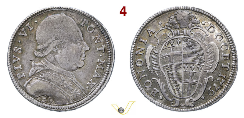 BOLOGNA PIO VI (1775-1799) Testone 1779 MIR 2831/3 (RR) Munt. 213 Ag g 7,77 mm 3...