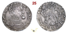 MESSINA FILIPPO II DI SPAGNA (1556-1598) 4 Tarì 155(?) sigle TP D/ Busto corazzato R/ Aquila ad ali spiegate MIR 317 Ag g 11,69 mm 33 q.SPL