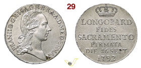 MILANO FRANCESCO II D'ASBURGO-LORENA (1792-1805) Lira 1792 MIR 469 Mont. 175 Ag g 6,23 mm 25 SPL