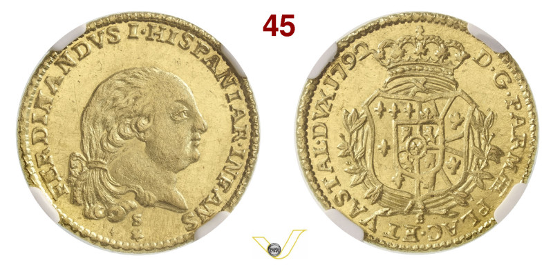 PARMA FERDINANDO DI BORBONE (1765-1802) Doppia 1792 S Au • Cert. n. 5785681008 N...