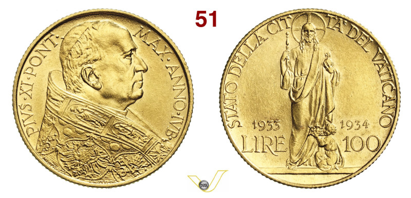 ROMA PIO XI (1922-1939) 100 Lire 1933-34 Jub Au g 8,78 mm 24 q.FDC