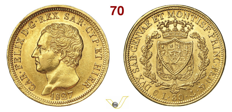 CARLO FELICE (1821-1831) 80 Lire 1827 Genova MIR 1032g Cudazzo 1143f Pagani 29 A...