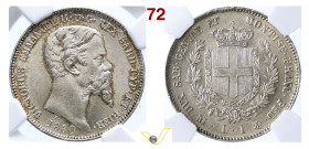 VITTORIO EMANUELE II, Re di Sardegna (1849-1861) 1 Lira 1860 Milano Ag • Cert. n. 4786097001 NGC MS 66