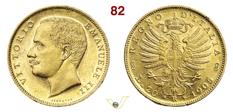 VITTORIO EMANUELE III (1900-1946) 20 Lire 1905 R, Roma MIR 1125d Cudazzo 1238d P...