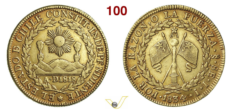 CILE 8 Escudos 1834 IJ Santiago Fb. 33 Au g 26,80 mm 38 BB