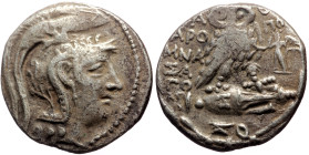 Attica, Athens. ca 165-42 BC AR Tetradrachm (Silver, 27mm, 15.96g) Aropos, Mnasago and Apol..., magistrates, 96/5. 
Obv: Head of Athena Parthenos to r...