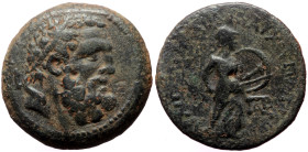 Achaia, Patrai (ca 40-35 BC) AE Hexachalkon (Bronze, 21mm, 7.01g) Nikostratos, son of Kallistrates, magistrate. 
Obv: Bearded head of Herakles right, ...