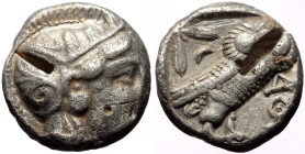 Attica, Athens (ca 440-404 BC) AR Tetradrachm (Silver, 21mm, 15.31g) 
Obv: Head of Athena right, wearing crested Attic helmet ornamented with three la...