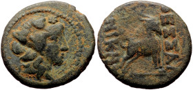 Macedon, Thessalonica AE (Bronze, 5.64g, 19mm) ca 187-168/7 BC. 
Obv: Wreathed head of Dionysos right 
Rev: ΘΕΣΣΑΛΟΝΙΚHΣ, Goat standing right. 
Ref: T...