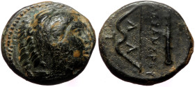 Kings of Macedon (?) in the name of Alexander III "the Great" (336-323 BC) AE Unit (Bronze, 4.30g, 15mm)
Obv: Head of Herakles right, wearing lion ski...