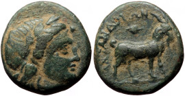 *Unpublished (?), not present in major references)*
Troas, Antandros AE (Bronze, 21mm, 7.34g) ca. 3-rd-2nd cent BC (?)
Obv: Head of Apollo right.
R...