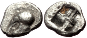 Troas, Neandria (late 6th-5th century BC) AR Obol (Silver, 8 mm, 0.54g) 
Obv: Crestless Corinthian helmet to left. 
Rev: Quadripartite incuse square. ...