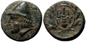 Troas, Birytis AE (Bronze, 11mm, 1.37g) ca 4th Century BC. 
Obv: Head of Kabiros left, wearing pileus; star on either side of pileus 
Rev: B-I/P-Y and...