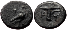 Aeolis, Kyme (ca 350-250 BC) AE (Bronze, 10mm, 0.81g) 
Obv: Eagle standing right.
Rev: KY - One-handled cup left.
Ref: SNG Copenhagen 41-3, SNG Münche...