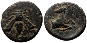 Ionia, Ephesos (ca 390-380 BC) AE (Bronze, 1.46g, 13mm)
Obv: Ε - Φ, Bee.
Rev: Forepart of stag right, head left.
Ref: SNG Copenhagen 244.