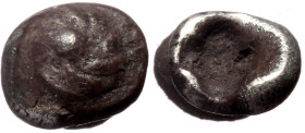 Ionia, Uncertain, Erythrai (?) ca 530-480 BC AR Tetartemorion (Silver, 4mm, 0.22g) 
Obv: Rosette formed from seven curved arms around a pellet. 
Rev: ...