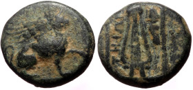 Ionia, Teos AE (Bronze, 2.07g, 12mm) ca 210-190 BC. 
Obv: Griffin seated right, forepaw raised 
Rev: Lyre; leg of animal to left; all within linear bo...