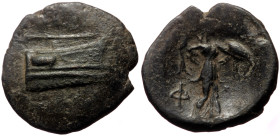 Lycia, Phaselis (ca 221-190 BC) AE (Bronze, 17mm, 3.19g)
Obv: Prow right; above, serpent coiled right. 
Rev: Athena advancing right, brandishing spear...