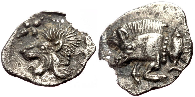 Mysia, Kyzikos ca 450-400 BC AR Hemiobol (Silver, (11mm, 0.36g) 
Obv: Forepart o...