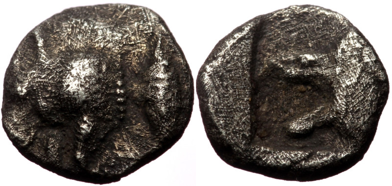 Mysia, Kyzikos AR Hemiobol (Silver, 0.34g, 7mm) ca 525-475 BC.
Obv: Forepart of ...