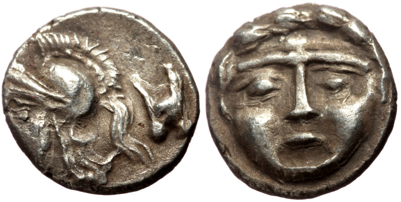 Pisidia, Selge AR Obol (Silver, 10mm, 0.84g) ca 350-300 BC. 
Obv: Facing gorgone...