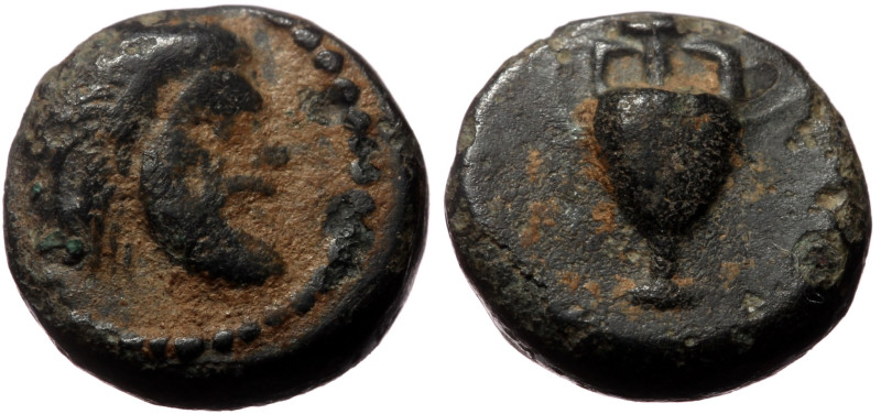 Cilicia, Nagidos AE (Bronze, 10mm, 0,80g) ca 360-333 BC. 
Obv: Bearded head of P...