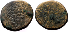 Pontos, Amisos. Mithradates VI (120-63 BC) AE (Bronze, 21mm, 7.23g) local civic issue under Mithradates VI
Obv: Facing Gorgonion as boss of fleece (a...