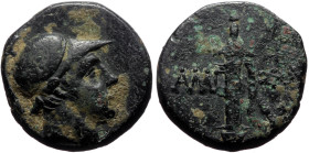 Pontos, Amisos (Time of Mithradates VI Eupator, circa 100-85 BC) AE (Bronze, 7.51g, 20mm)
Obv: Head of Ares to right, wearing crested Corinthian helm...
