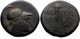 Pontos, Amisos (Time of Mithradates VI Eupator, circa 100-85 BC) AE (Bronze, 7.89g, 21mm)
Obv: Head of Ares to right, wearing crested Corinthian helm...