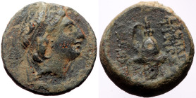 Seleukid Kings of Syria, Diodotos Tryphon AE (Bronze, 17mm, 5.37g) 142-138 BC. Antioch on the Orontes. AE
Obv: Diademed head of Diodotos Tryphon right...