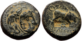 Seleukid Kings of Syria, Seleukos I Nikator (312-281 BC) AE (Bronze, 3.53g, 15mm) 280s BC, Seleucia II.
Obv: Laureate head of Apollo right.
Rev: BAΣΙΛ...