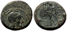 Seleukid Kingdom, Seleukos II Kallinikos (246-225 BC) AE (Bronze, 2.32g, 13mm) Sardes.
Obv: Helmeted head of Athena right.
Rev: ΒΑΣΙΛΕΩΣ / ΣΕΛΕΥΚΟΥ, A...