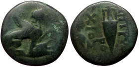 Ionia, Chios Pseudo-autonomous issue (0-200) AE (Bronze, 13mm, 1,79g) Unknown magistrate 
Obv: XIΩΝ - ..., Sphinx seated right, raising forepaw, prow ...