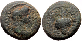 Lydia, Philadelphia, Domitia (Augusta, 82-96) Magistrate: Lagetas (in office for the second time) AE (Bronze, 3.55g, 16mm)
Obv: ΔΟΜΙΤΙΑ ΑΥΓΟΥϹ(ΤΑ); dr...
