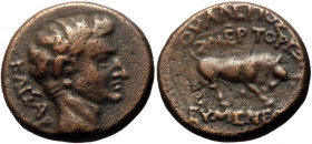 Phrygia, Eumenea AE (4.48g, 17mm) Tiberius Magistrate: Valerius Zmertorix 
Obv: ΚΑΙΣΑΡ; bare head of Tiberius (?), r.
Rev: ΟΥΑΛΕΡΙΟΣ ΖΜΕΡΤΟΡΙΞ ΕΥΜΕΝΕΩ...