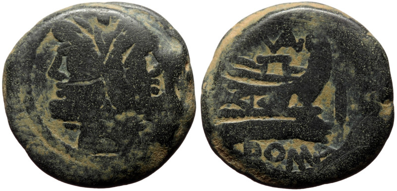 Roman Republic, Valerius (169-158 BC) AE As, Rome.
Obv: Laureate head of Janus;...