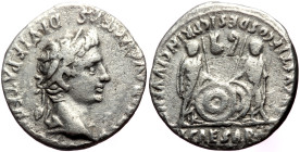 Augustus (27 BC-AD 14) AR Denarius (Silver, 19mm, 3.57g) Lugdunum (Lyon) 2 BC-AD 12.
Obv: CAESAR AVGVSTVS DIVI F PATER PATRIAE, laureate head right
Re...