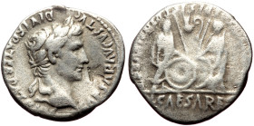Augustus (27 BC-AD 14) AR Denarius (Silver, 18mm, 3.58g) Lugdunum, 2 BC-AD 4. 
Obv: CAESAR AVGVSTVS DIVI F PATER PATRIAE, Laureate head of Augustus to...