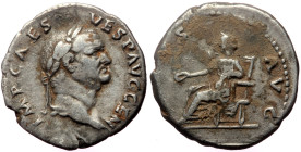 Vespasian (69-79) AR Denarius (Silver, 19mm, 3.39g) Rome, 73. 
Obv: IMP CΛES VESP ΛVG CEN, laureate head right 
Rev: SALVS AVG, Salus, draped, seated ...