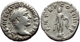 Trajan (98-117) AR Denarius (Silver, 3.19g, 18mm) Rome, January 101-autumn 102, 
Obv: IMP CAES NERVA TRAIAN AVG GERM Laureate head r., drapery on l. s...