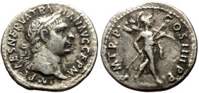 Trajan (98-117) AR Denarius (Silver, 19mm, 2.92g) Rome, 101-102. 
Obv: IMP CAES NERVA TRAIAN AVG GERM, laureate bust right 
Rev: P M TR P COS IIII P P...